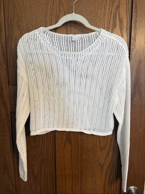 Full Tilt White Open-Knit Crewneck Sweater